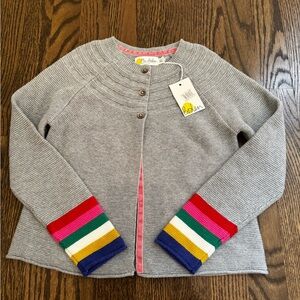 Boden Gray Cardigan with Colorful Striped Sleeves